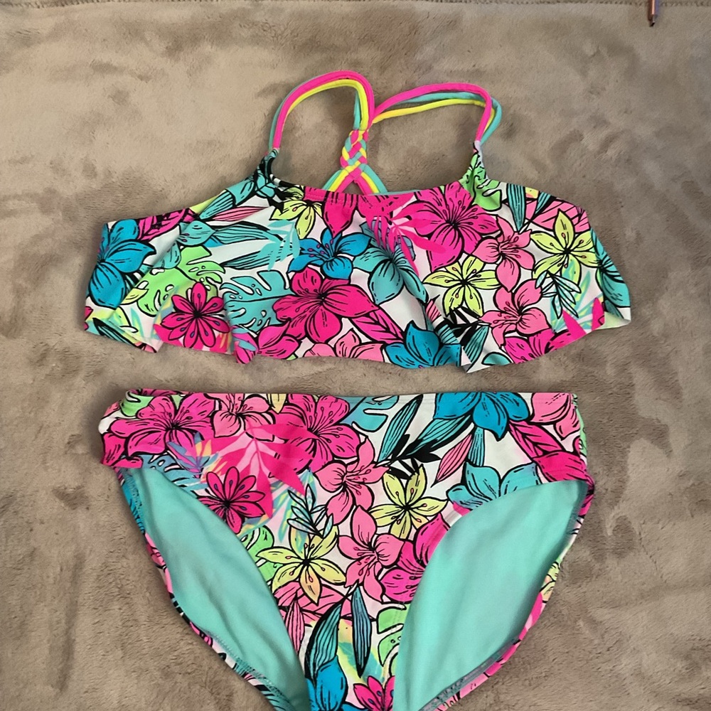Pink and Blue Floral Bikini Swim Set